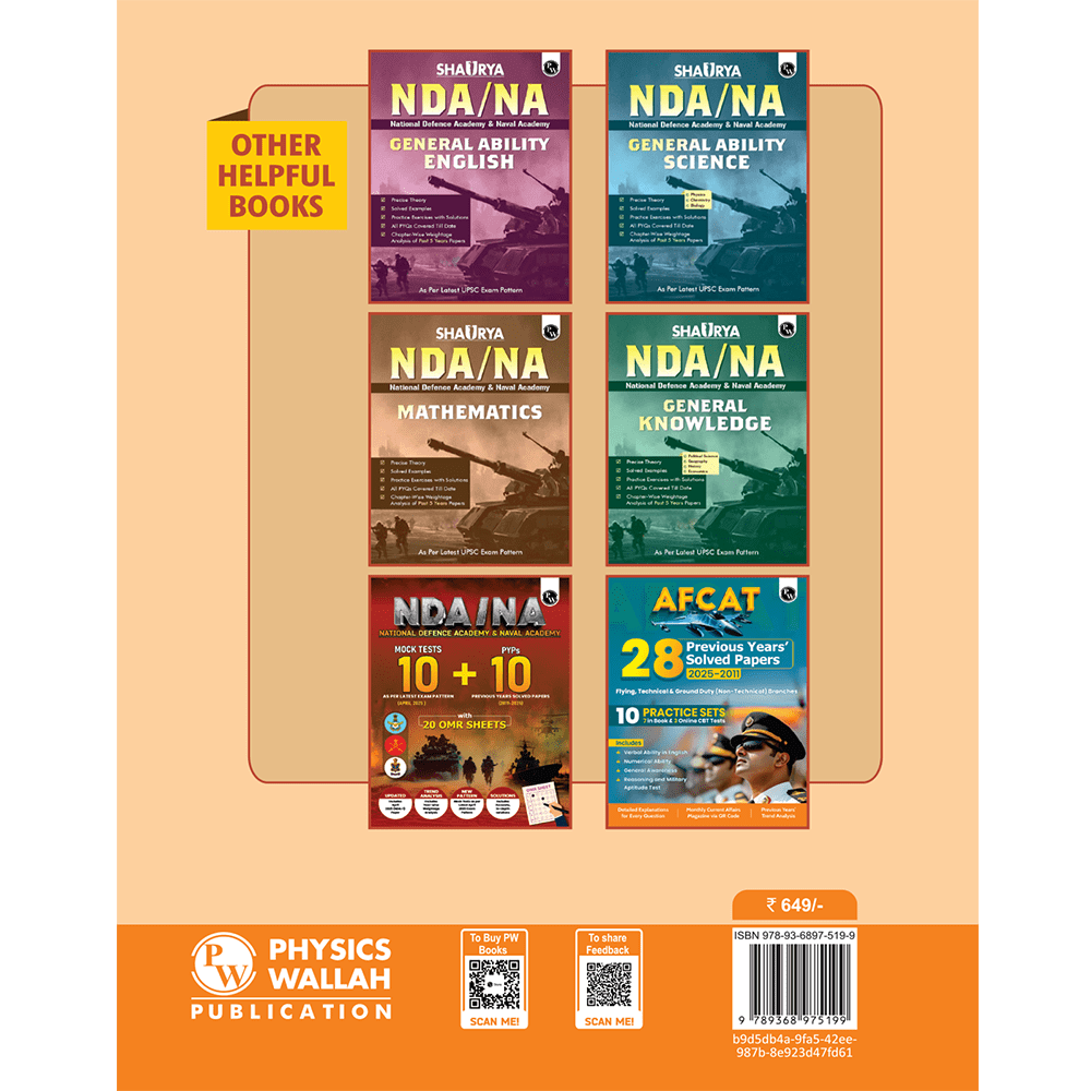 NDA NA 22 Previous Years Solved Papers (From 2014 to April 2025) Chapterwise and Topicwise PYQs