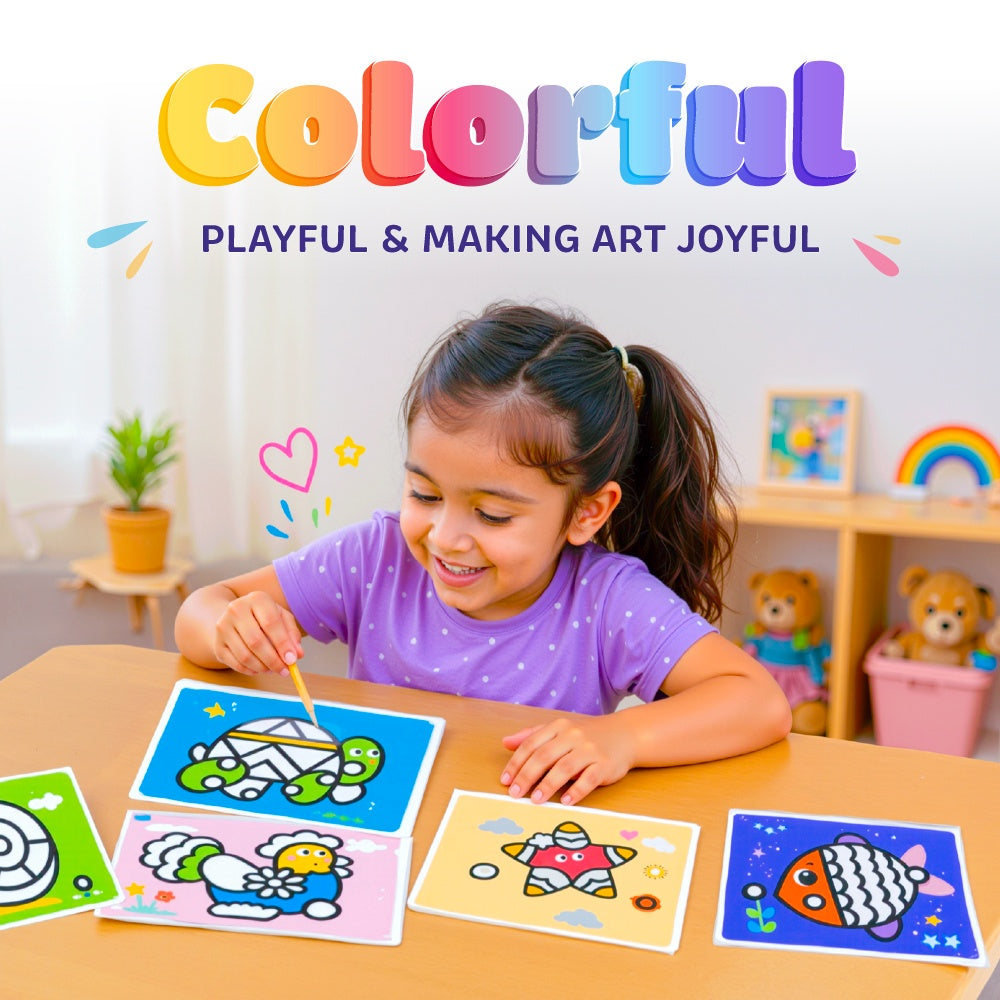 DIY Sand Art Activity Kit for Kids, Animal Themed Kit with 12 Fun Sand Colours, 12 Stickers Cards & 2 Bamboo Tools, Mess Free Art & Craft Kit for 4-8 Years Kids, Best Birthday/Return Gift
