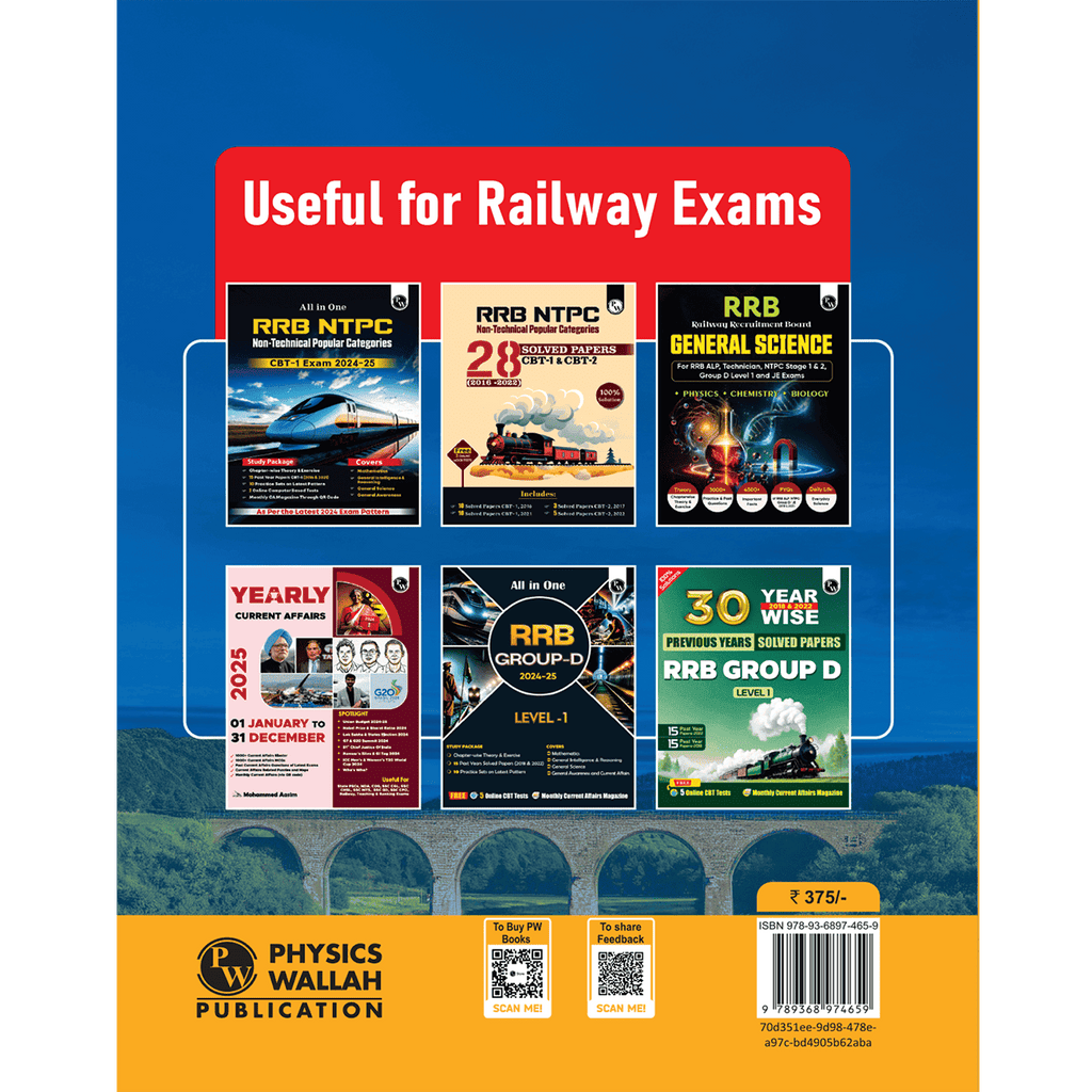 PW All in one RRB Assistant Loco Pilot (ALP) Book 2025 CBT-1 Study Package with Chapterwise Theory and Exercises | 20 Previous Solved Papers 2024 & 2018 (PYQs) and 5 Online CBT Tests