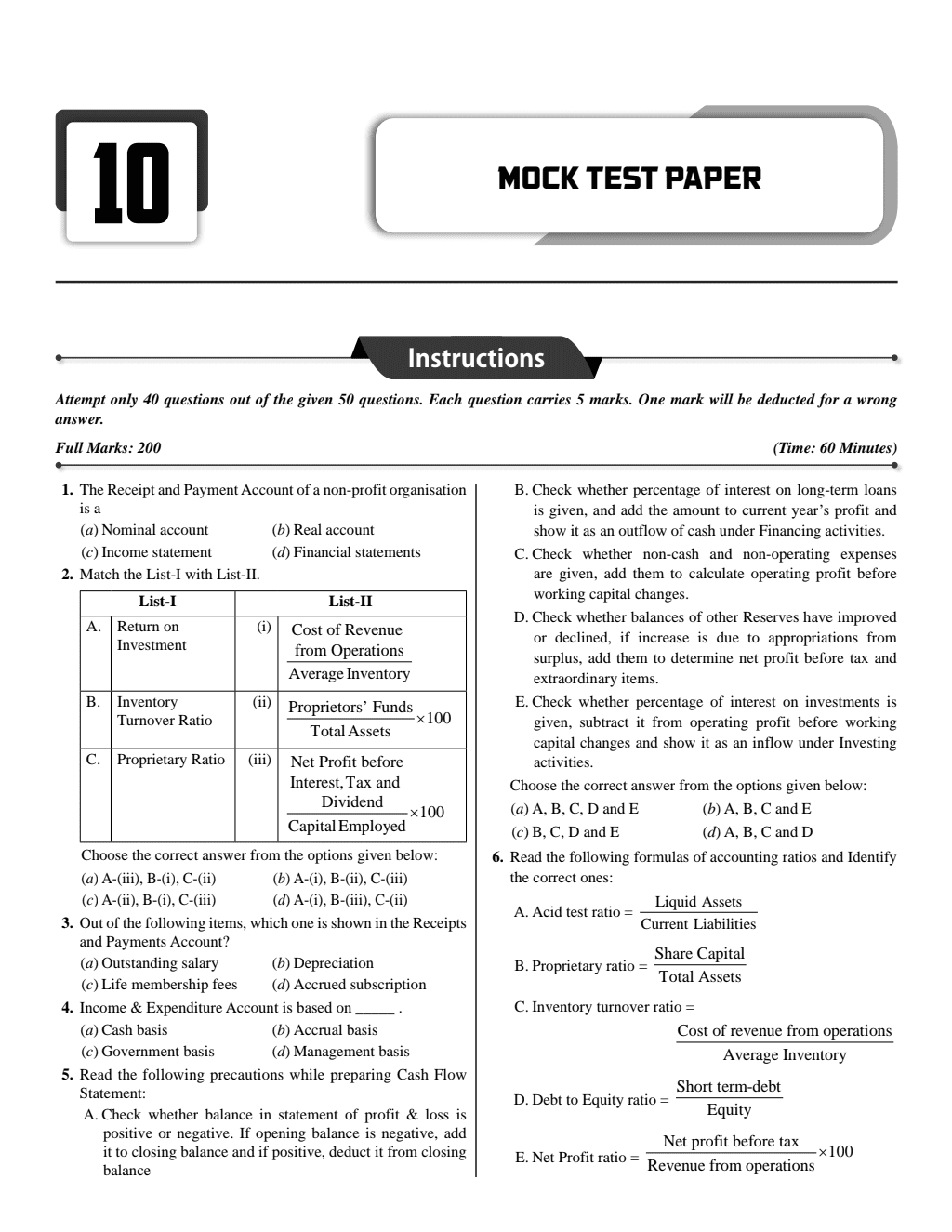 NTA CUET UG Commerce Stream Combined Mock Test and Past Year Papers (Accountancy, Economics, Business Studies, Mathematics, English, General Test) For 2024 Exam l FREE Online CBT