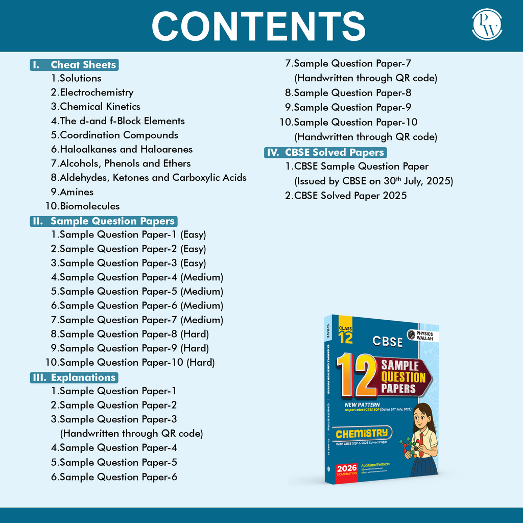 CBSE 12 Sample Question Papers Class 12 Chemistry For 2026 Board Exam (As Per Latest SQP Dated 30 July 2025) | 2025 Solved Paper, Mind Maps, Stepwise Marking