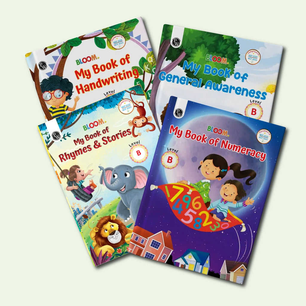 Bloom Series For LKG (Level B) Set of 9 Books | Phonics, Literacy, Numeracy, Art & Craft, Handwriting, General Awareness, English Rhymes & Stories