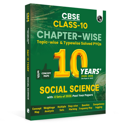PW CBSE Class 10  Social Science PYQ Chapter-wise, Topic-wise & Typewise 10 Years Solved PYQs (2026-2016) with 5 Multiple Sets of 2026 For 2027 Board Exams | Concept Maps, Competency Tagging, NCERT References