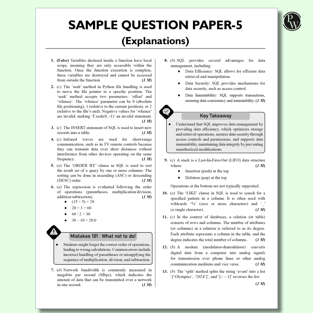 CBSE 12  Sample Question Papers Class 12 Computer Science For 2026 Board Exam (As Per Latest SQP Dated 30 July 2025) | 2024, 2025 Solved Paper, Mind Maps, Stepwise Marking