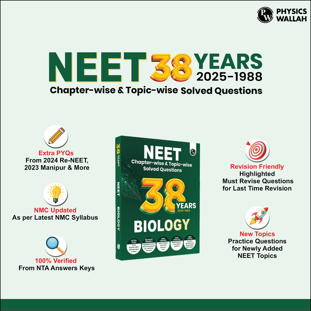 Digital Book + 38 Years NEET Previous Year Solved Question Papers Biology PYQ (2025 - 1988) Chapterwise Topicwise Solutions For NEET Exam 2026 with Newly Added Topics
