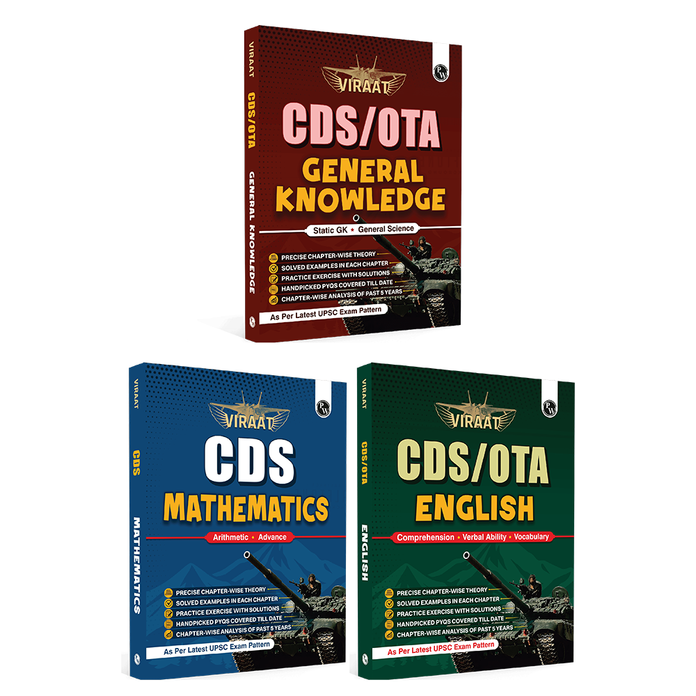 Viraat CDS OTA Book 2026 General Knowledge, Mathematics & English Combo Set of 3 | PYQ (2026-21) | Latest 2026 Solved Paper | Chapterwise Theory, Solved Examples, Practice Exercises