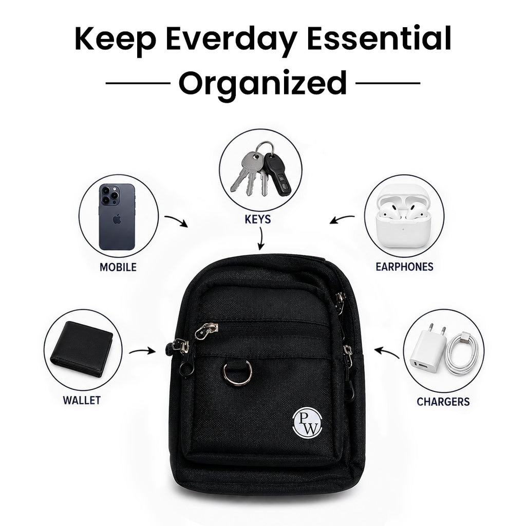 Sling Bag | Compact Crossbody Bag with 3 Zip Compartments | Lightweight One Shoulder Side Pouch for Exams, Travel, College & Daily Use