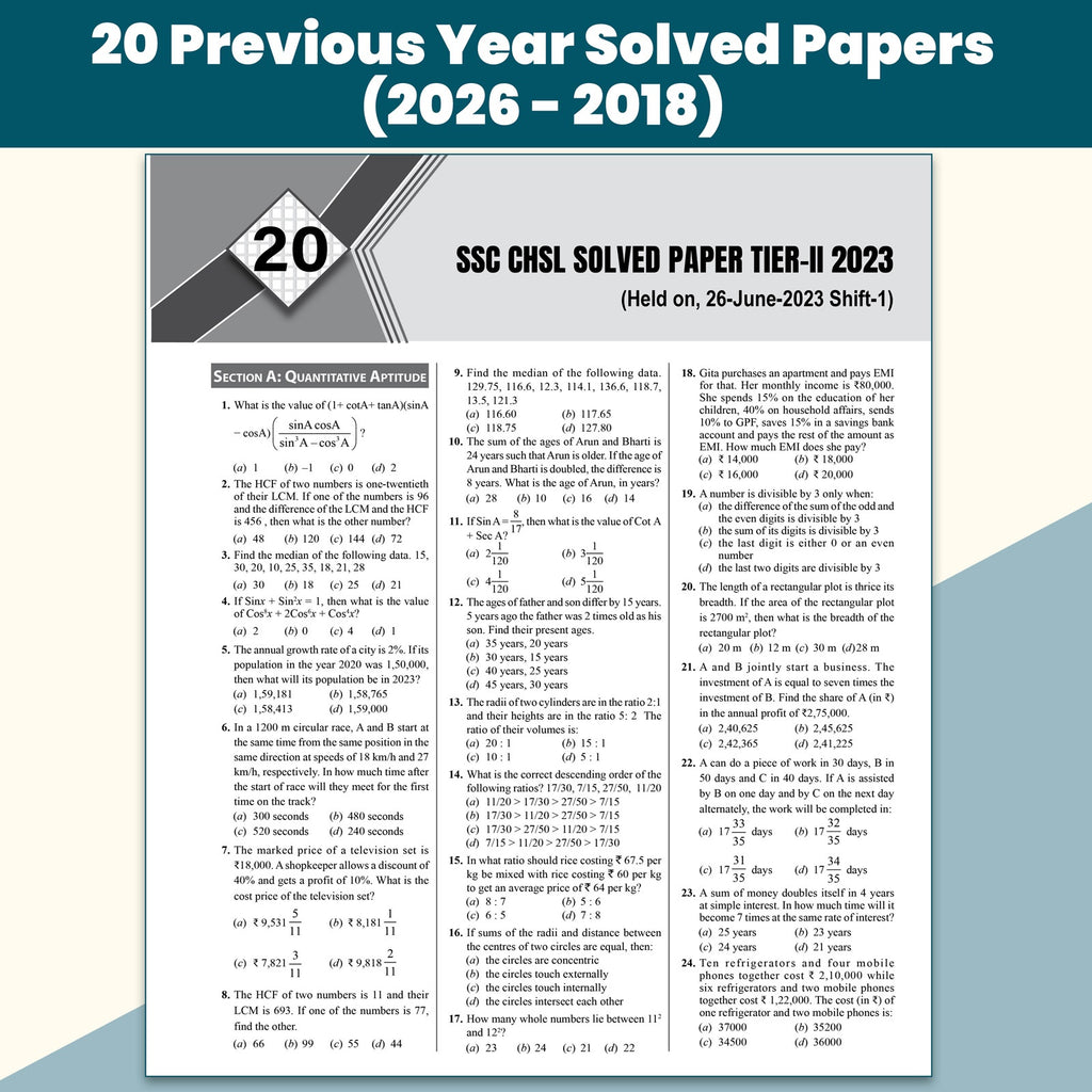 PW SSC CHSL PYQ (10+2) 20 Year-wise Previous Year Solved Papers PYQ (2026-2018) Tier 1 & 2 | 2100+ PYQ Questions with Solutions | 15 Online Mock Tests | Exam 2026-27 English Medium