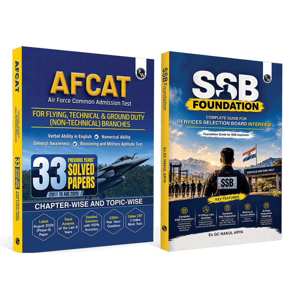PW AFCAT 33 Previous Years’ Solved Papers (2011 to Aug 2026) and SSB Foundation Complete Guide By Ex-GC Nakul Arya Sir Combo Set of 2 Books For 2027 Exam