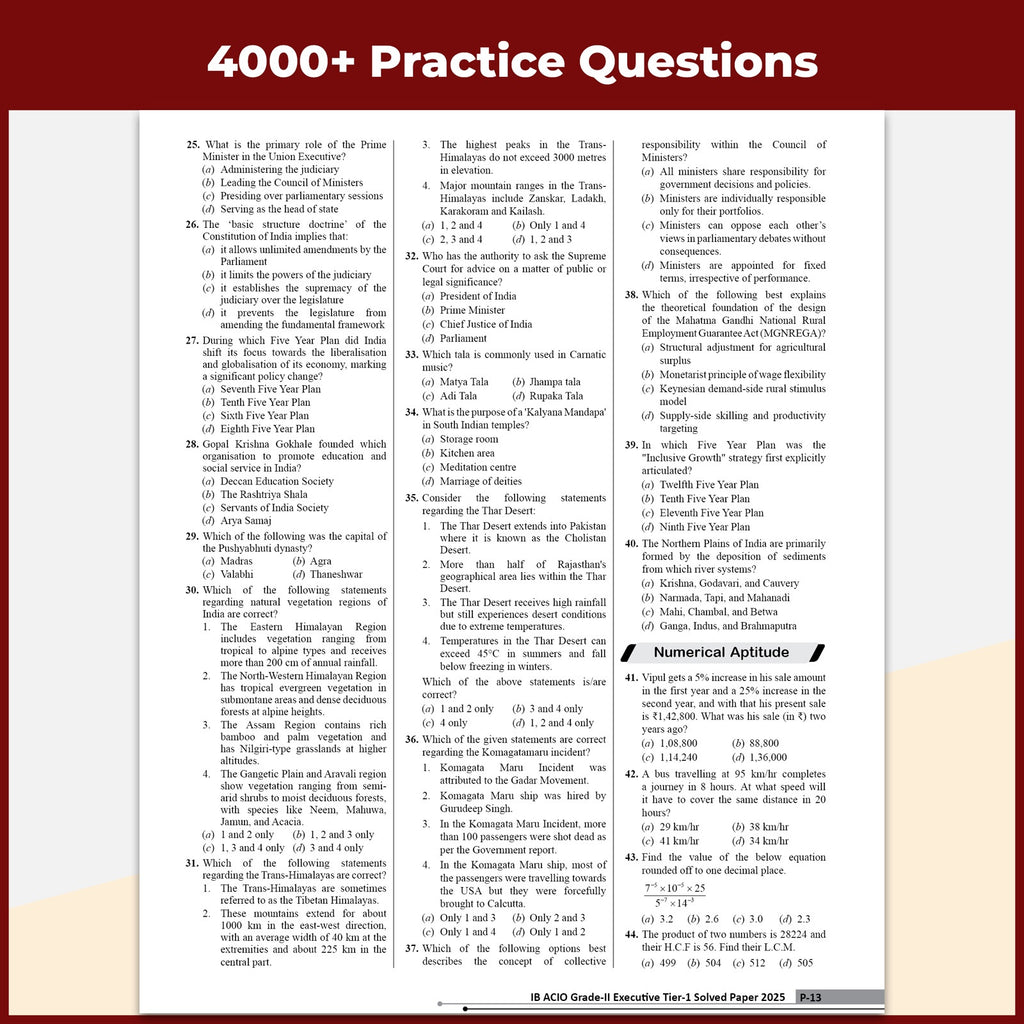 20 Yearwise IB ACIO (Assistant Central Intelligence Officer) Grade-ll Executive Tier-1 Previous Years’ Solved Papers (2025-2012) PYQs For Exam 2026-27 English Edition
