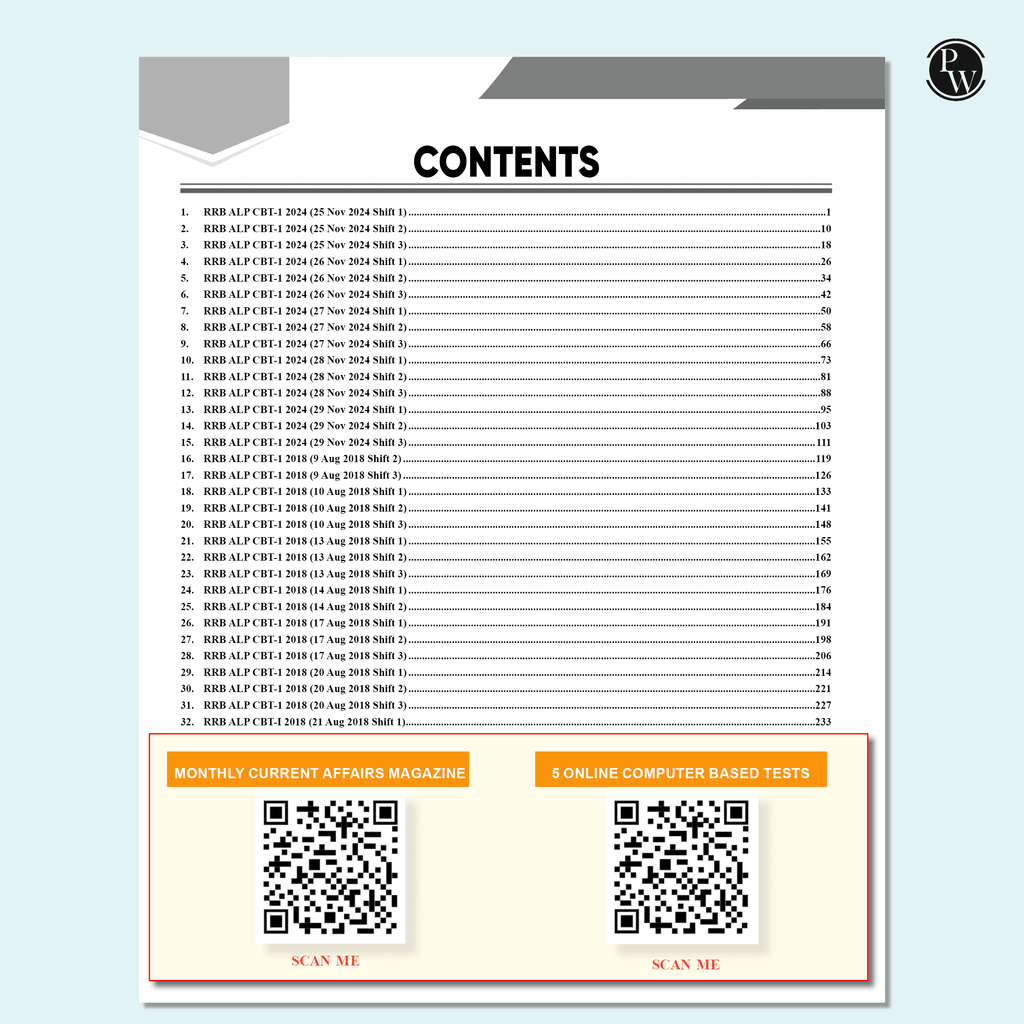 PW 35 RRB Assistant Loco Pilot (ALP) CBT-1 PYQ Previous Year Solved Papers (2024 & 2018) with 5 Online Mock Tests For Exam 2025-2026 | Fully Solved PYQ | English Edition