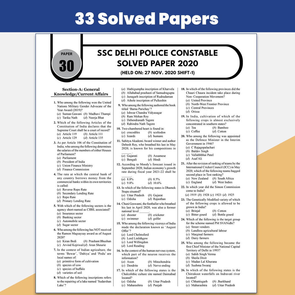 SSC Delhi Police Constable Book 2026 | 33 Yearwise Previous Year Solved Papers PYQs | 3300 PYQ Questions with Solutions & 15 Practice Sets English Edition