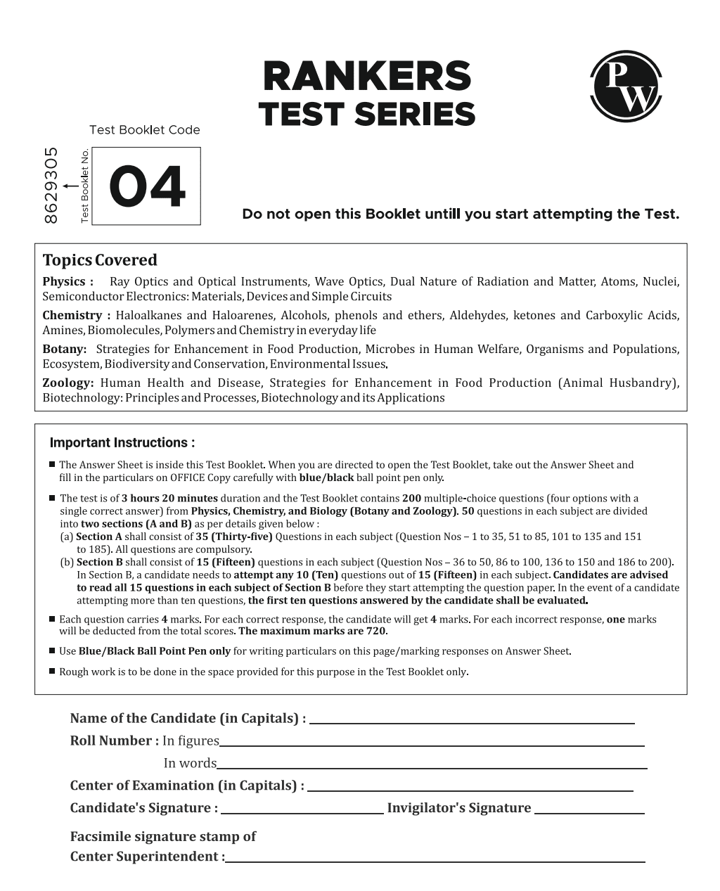 NTA NEET Rankers Test Series - 2024 Based on the New Syllabus by NMC | 10 Full Syllabus + 4 Part Syllabus (Class 11th & 12th) | OMR Sheet, Detailed Solutions, Rank Predictor, State-wise College Cut-off