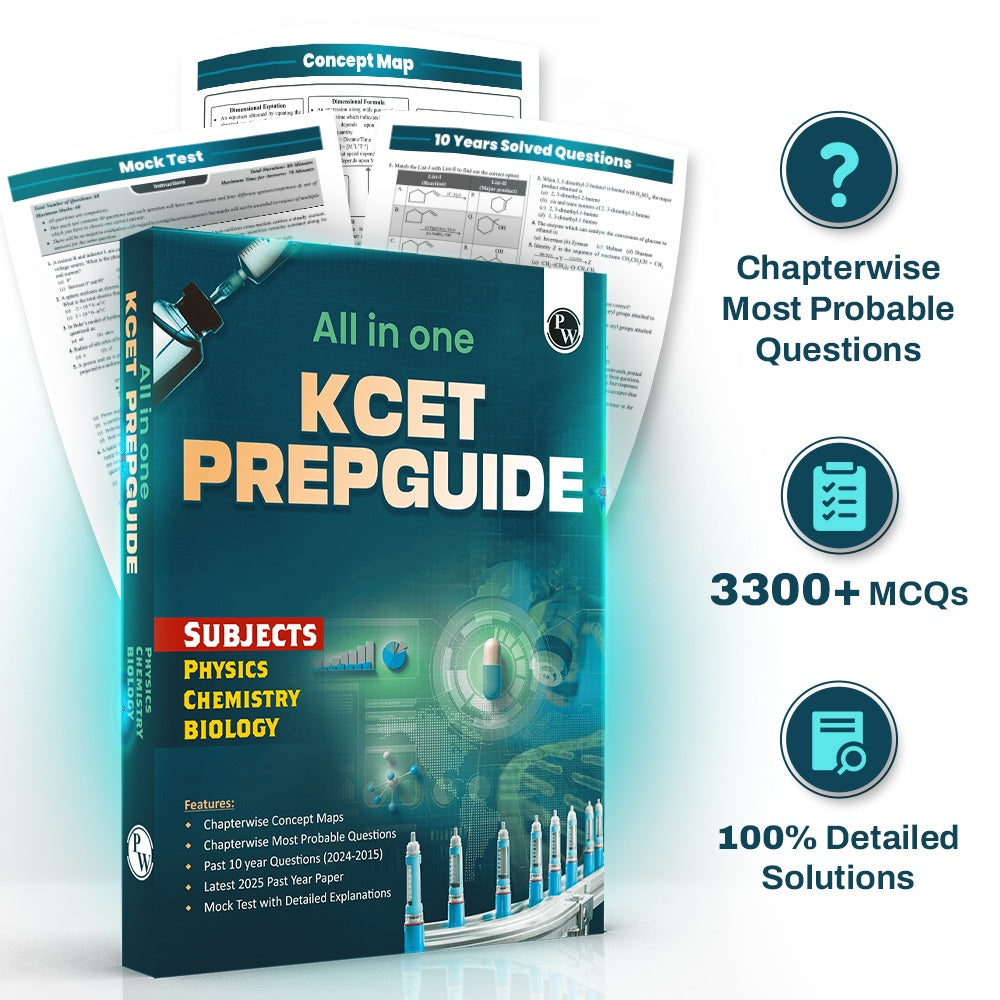 PW All in One KCET Prepguide For Engineering Exam 2026 | Physics, Chemistry, Biology | Chapterwise Concept Maps, Most Probable Questions, Past 10 Year PYQs, Mock Tests