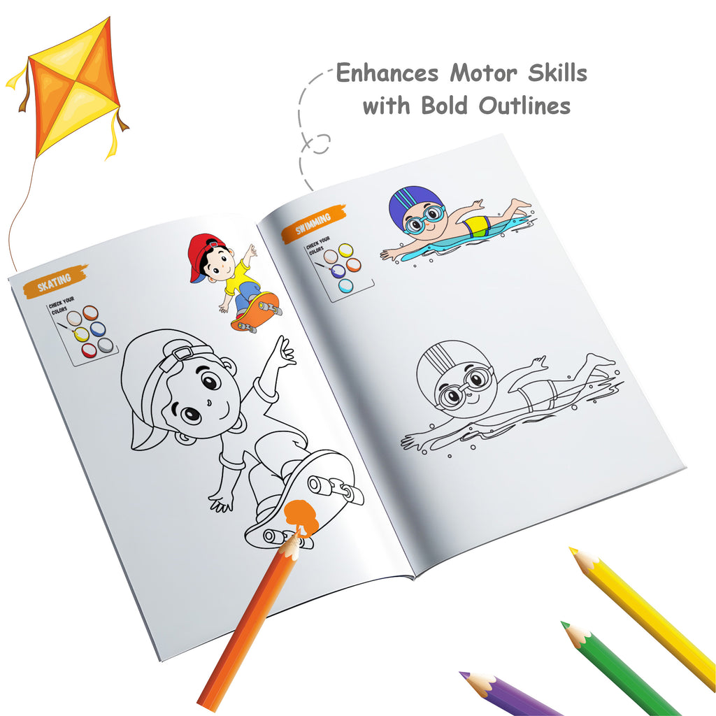Copy Colour Book For Kids Set of 6 Books - Professions, Sports, Things Around Us, Transport, Flowers, Dinosaurs & Dragons | 2 to 6 Years Old | Ideal Birthday Gift Set for Kids