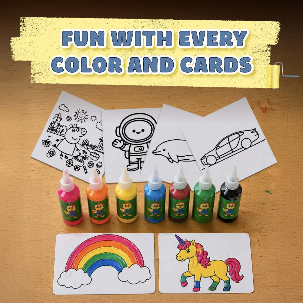 Finger Paint Art Kit for Kids, 8 X 50ml Colours & Drawing Cards, Washable, Safe & Non-Toxic Kit for Toddlers, Mess Free Paint for Kids 2-5 Years, Best Birthday/Return Gift