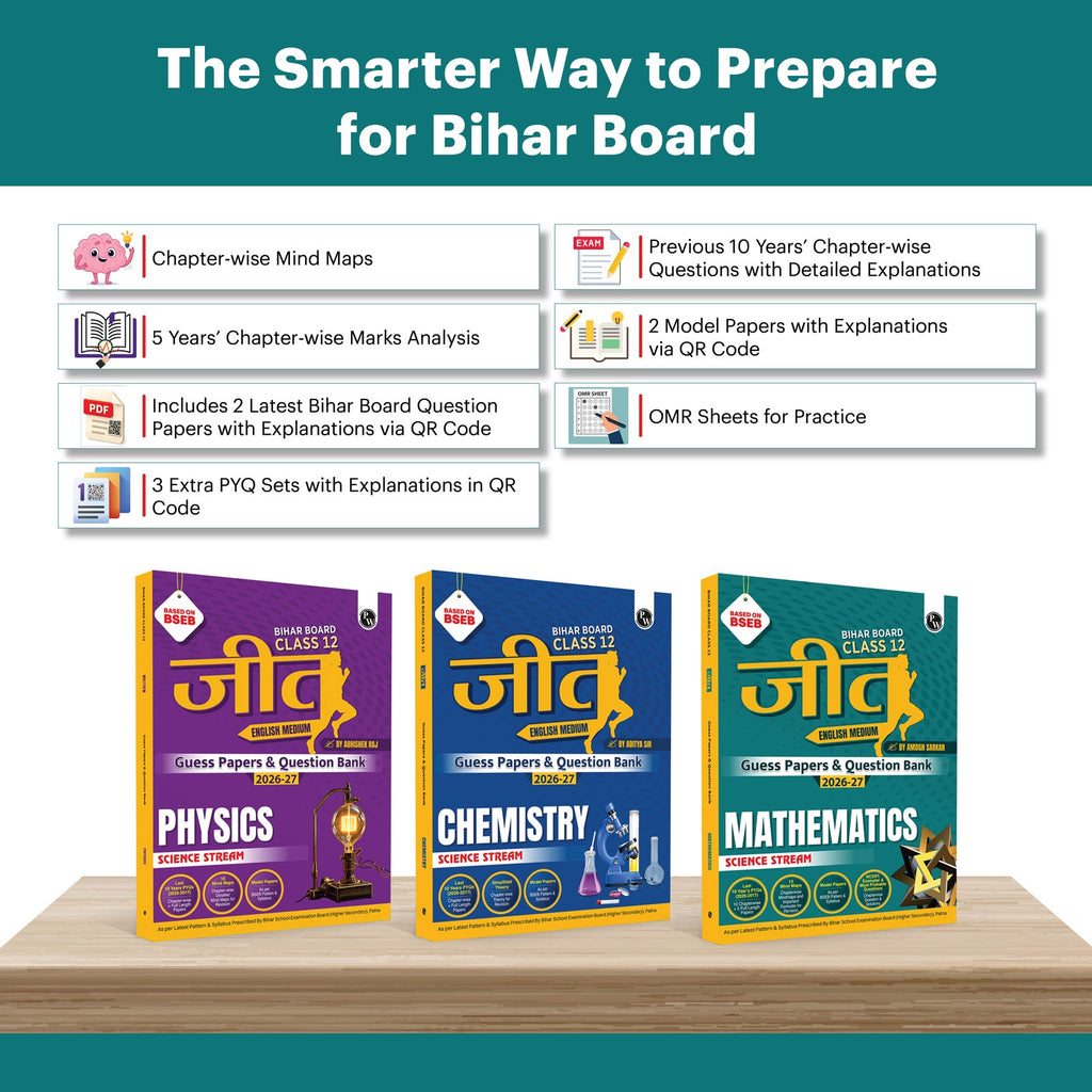 Bihar Board Class 12 JEET Guess Papers & Question Bank Physics, Chemistry, Maths Combo Set of 3 Books For 2026-27 Exam | Chapterwise Mind Maps & PYQs, Model Papers with OMR Sheet