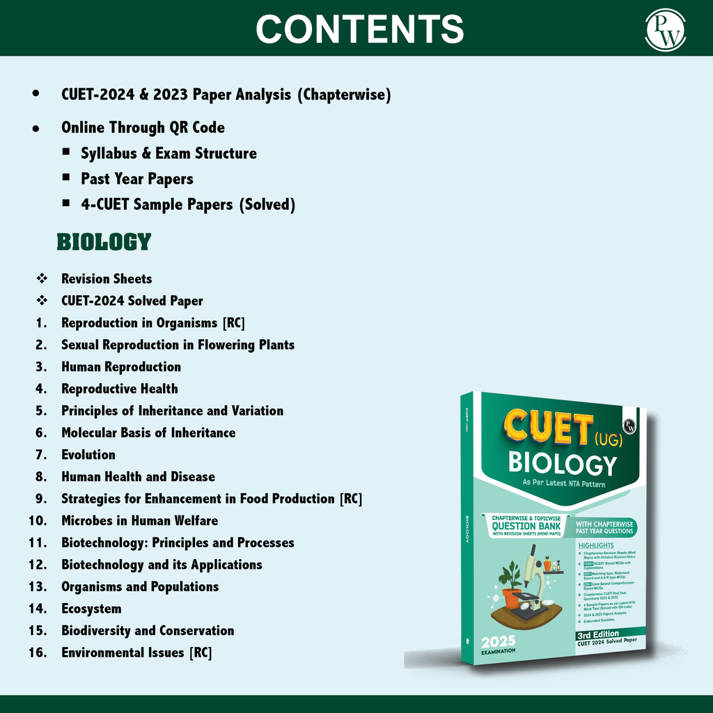 CUET (UG) Biology 2025 Chapterwise & Topicwise Question Bank with Past Year Questions (PYQs upto 2024) and Mock Tests l Chapterwise Revision Sheets