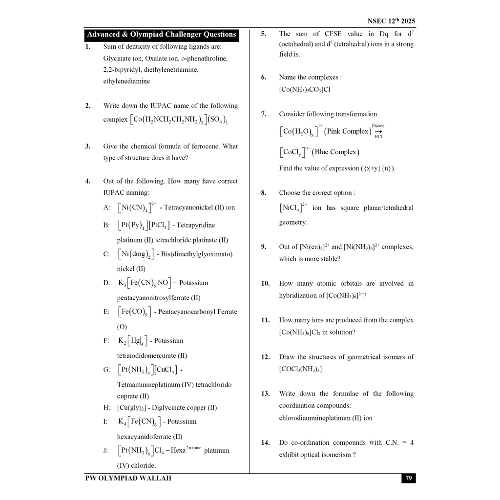 Olympiad Wallah NSEC Class 12 Advanced Chemistry (Part 1) For JEE & Olympiad 2025 | Problems For Analytical Skills | Ideal For NSEC and INChO