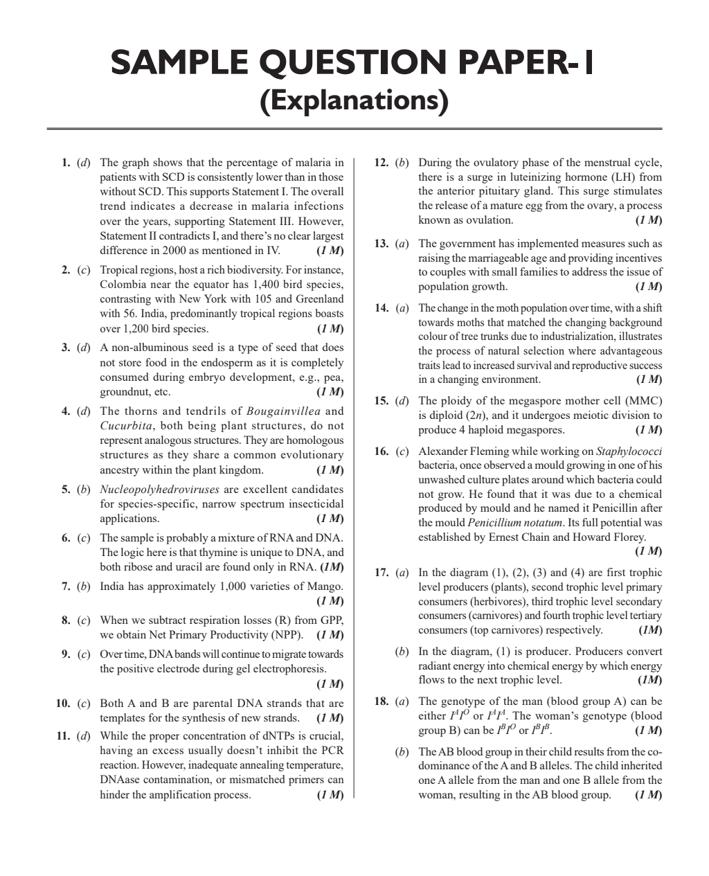 CBSE 15 Sample Question Papers Class 12 Biology for 2024 Exam (Mock Test Paper) Adhering to Competency - Based Learning | Embedded Videos and Cheat Sheet for Revision | PYQ 2023 Solved Paper