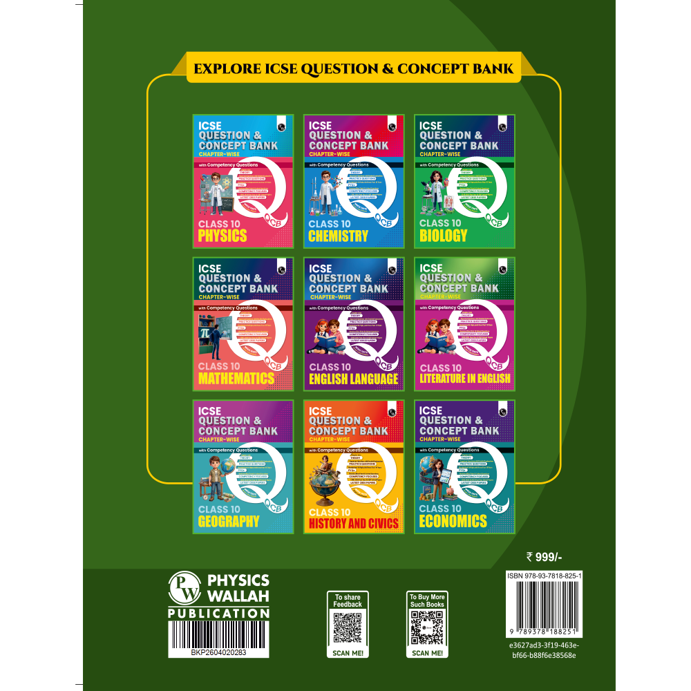 ICSE Class 10 PYQs - Past 10 Years Solved Papers (2026-2016) For 2027 Exams | Physics, Chemistry, Maths, Biology, Economics, History & Civics, Geography, CA, English Paper 1 & 2