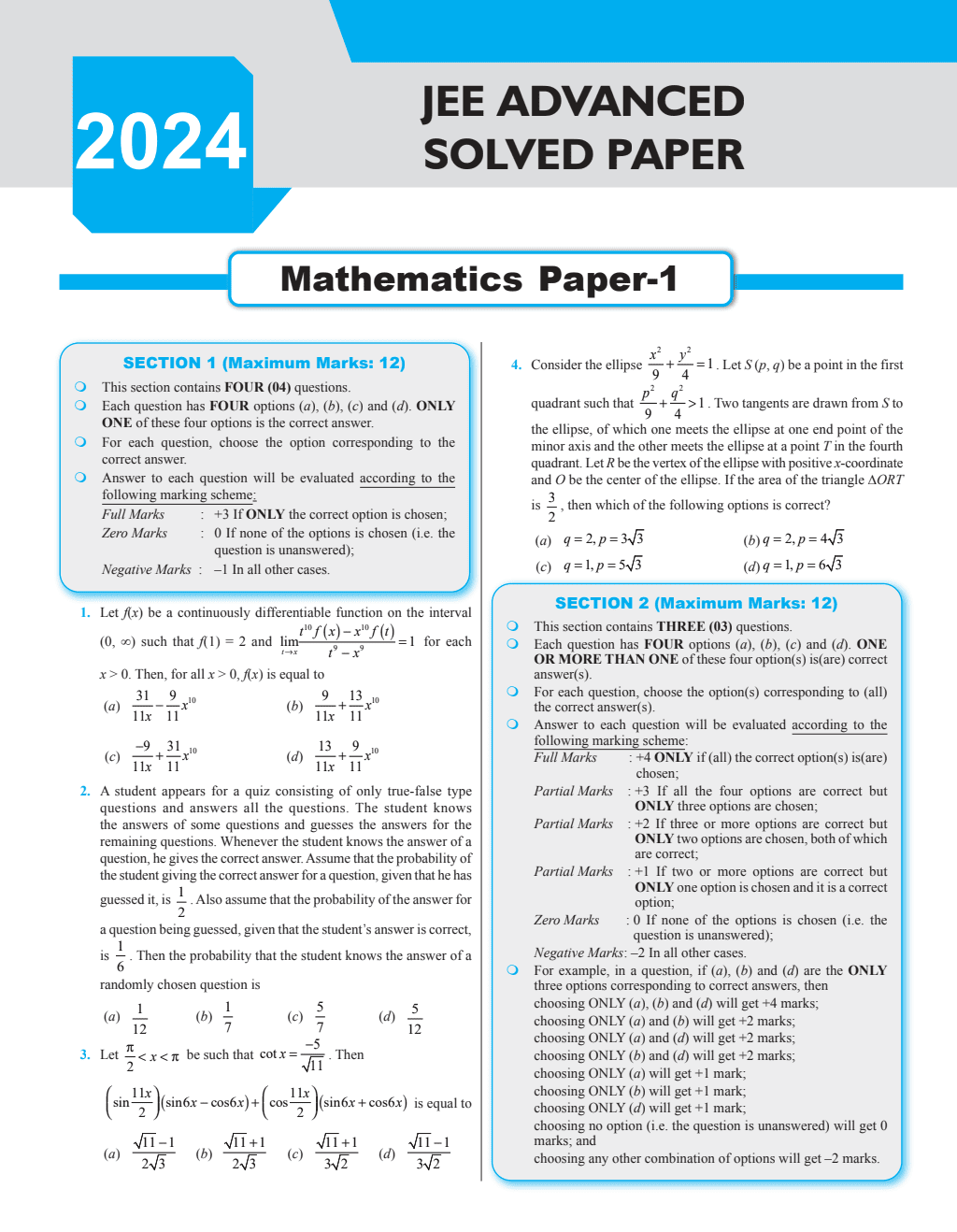 47 Years Mathematics Chapterwise and Topicwise Solved Papers PYQ of JEE Advanced 1978 to 2024--