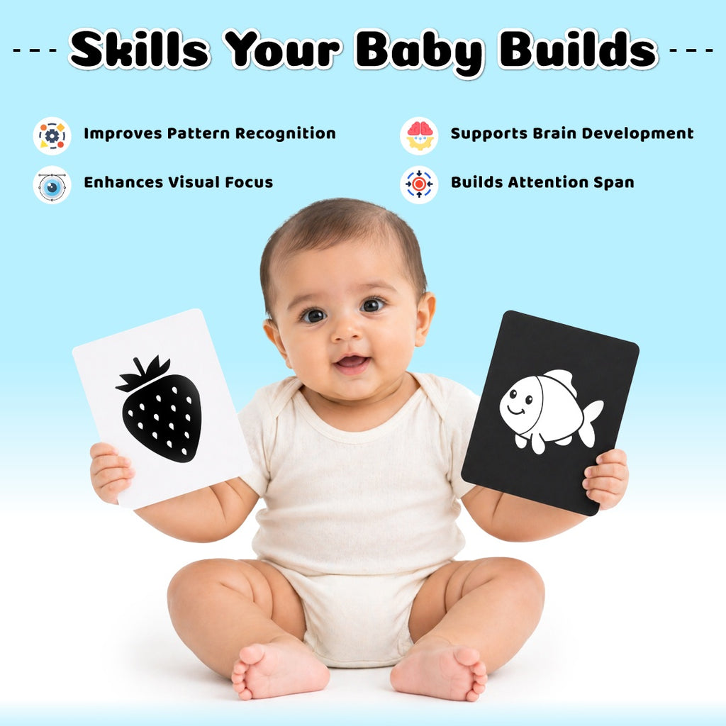 High Contrast Flashcards For New Born Baby | Educational Black & White 60 Pictures | Tummy Time Toys For Babies - 0 to 12 Months For Visual Stimulation & Sensory Development | Gifts for Infants