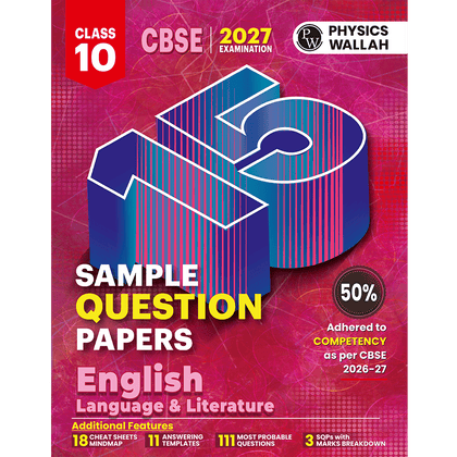 PW 15 CBSE Sample Papers Class 10 English Language & Literature For 2027 Board Exam (New Pattern) | CBSE Like Question Booklet and Answer Sheets, Marking Stickers