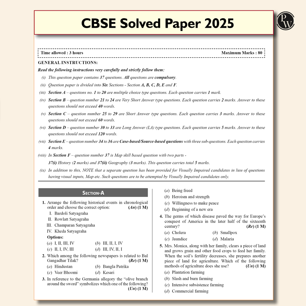 PW 15 CBSE Sample Paper Class 10 Social Science for 2026 Exam (As Per Latest SQP Dated 30 July 2025) | Mind Maps with 111 Most Probable Questions
