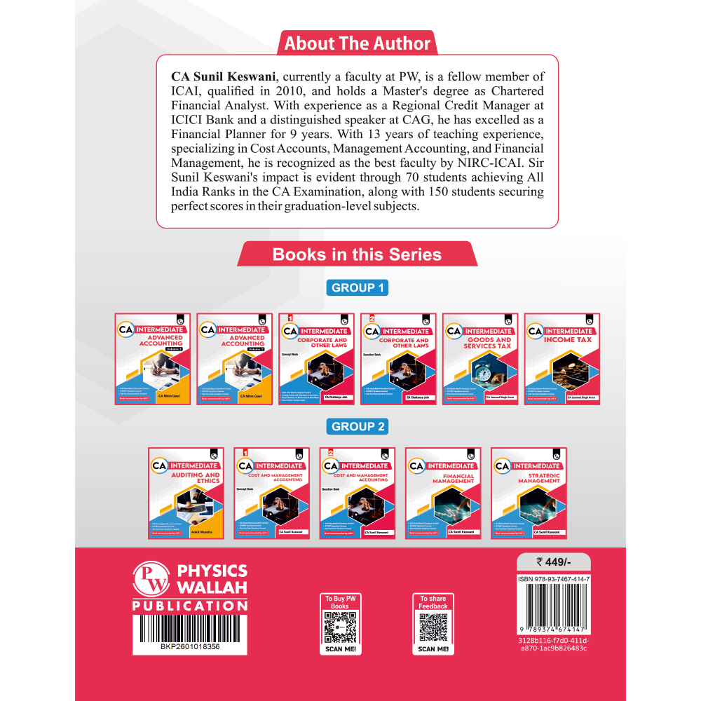 CA Intermediate Cost & Management Accounting Concept Book By CA Sunil Keswani | ICAI Aligned Content, RTP/MTP Questions, PYQs, Detailed Solutions, Latest Syllabus For Jan 2027 Exams