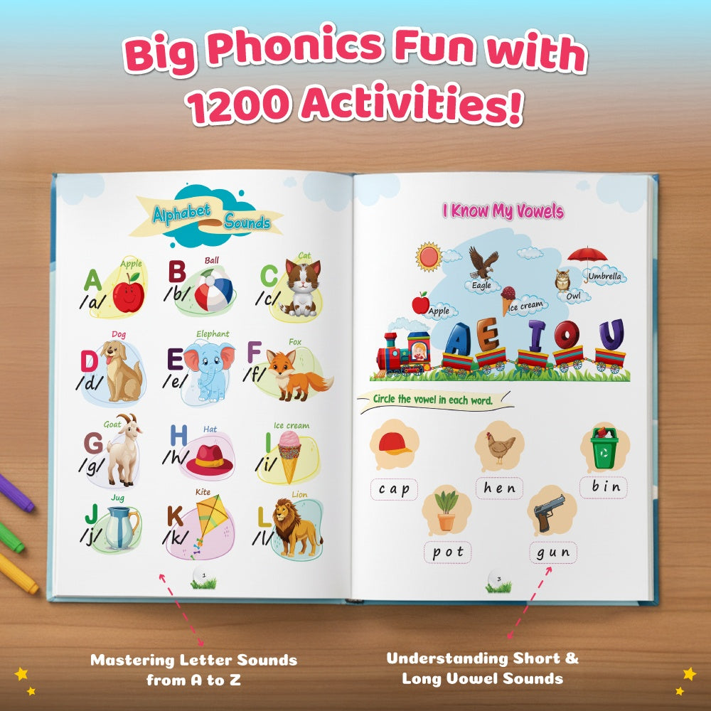 My First 1200 Phonics Activity Book For Kids | Learn Word Families, Short & Long Vowels, Alphabet & Special Sounds, Blending, Word Formatting & Sight Words | Montessori Activity Book For Kids