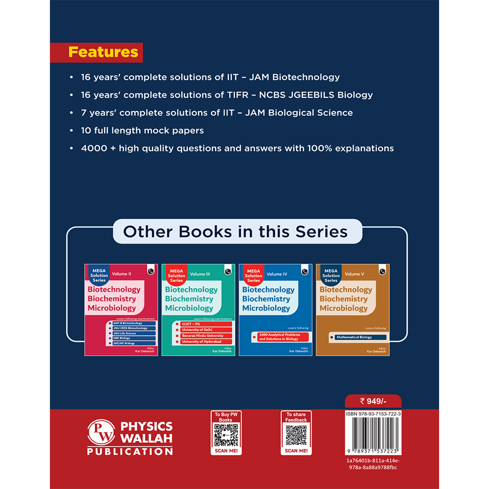 Mega Solution Series Biotechnology Biochemistry Microbiology Volume 1 By Debasish Kar For IIT-JAM and TIFR-NCBS 2025-2026 Exams