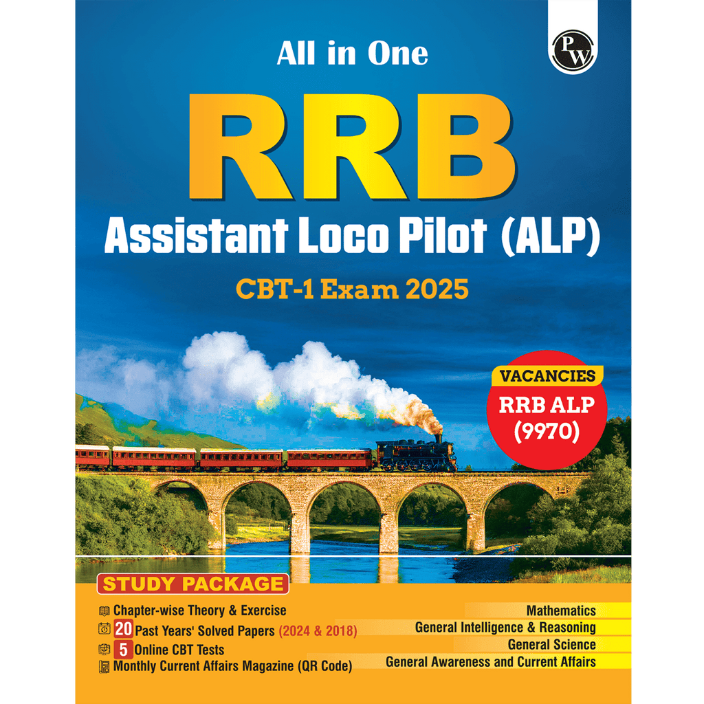 PW All in one RRB Assistant Loco Pilot (ALP) Book 2025 CBT-1 Study Package with Chapterwise Theory and Exercises | 20 Previous Solved Papers 2024 & 2018 (PYQs) and 5 Online CBT Tests
