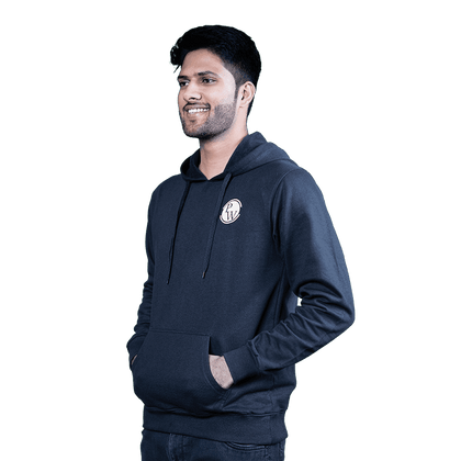 Printed Relaxed Fit Unisex Hoodie - Navy - Small Size