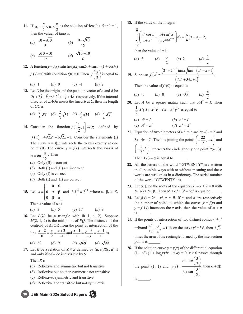 JEE MAIN 2024 January Session-1 (24 Jan-01 Feb) 10 Solved Paper with Video Solutions l PYQ's for Physics, Chemistry, Mathematics
