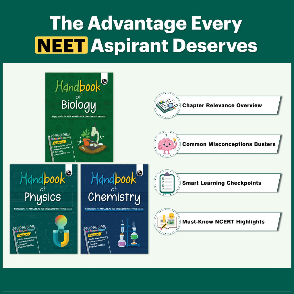 Handbook Physics, Chemistry, Biology Combo Set of 3 Books For 2026-27 Exams | Highly Useful For NEET, CBSE Class 11-12 & Other Competitive Exams | Quick Revision Book | Important NCERT Lines