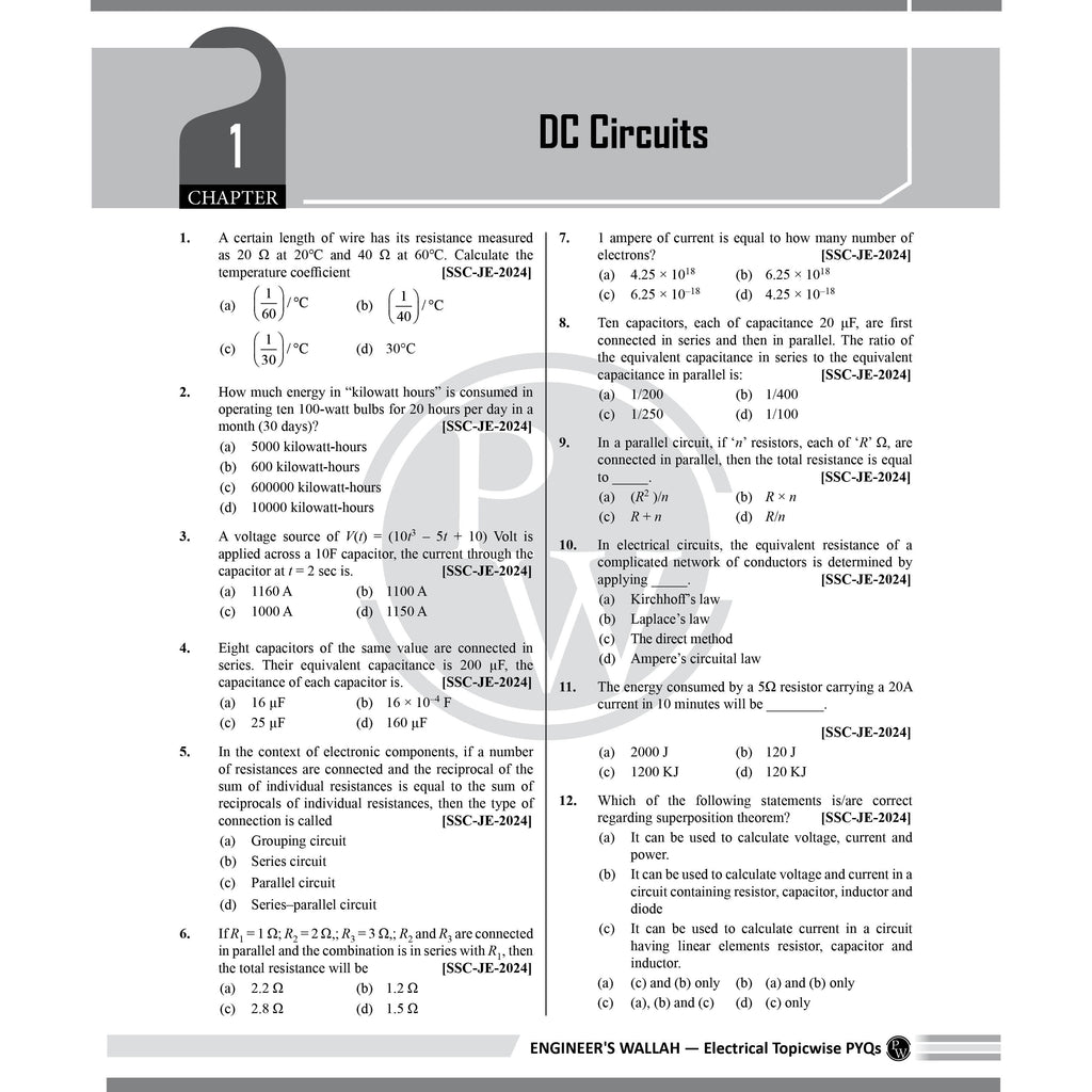 PW SSC JE Electrical Engineering Previous Year Solved Questions For 2026 Exams | 4000+ Objective Questions with CBT 1 & 2 PYQs | For RRB JE, PSUs & Other State Level AE/JE Exams