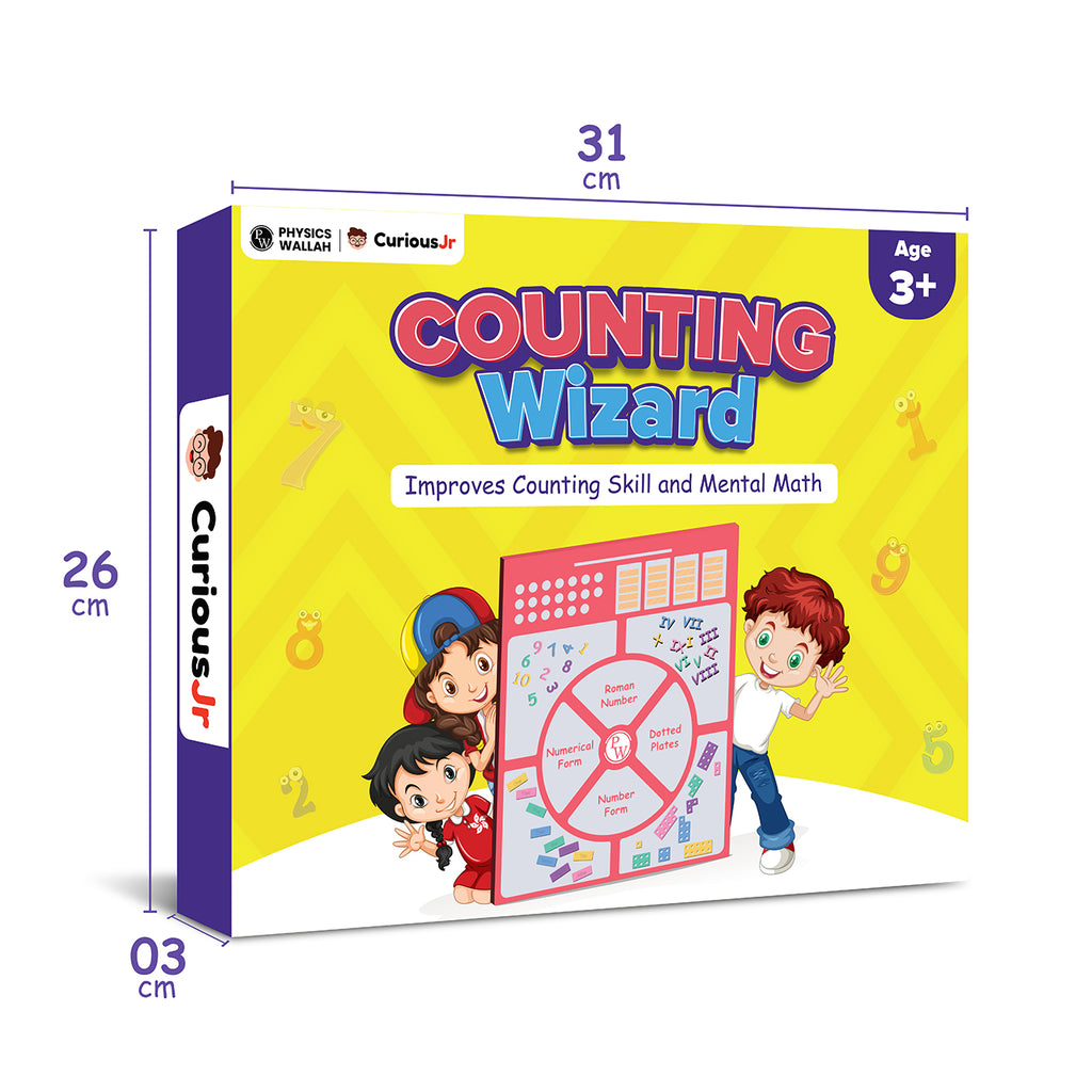 Curious Jr. Counting Wizard Educational Math Kit with Numbers, Counting Sticks, Word Form, Math cards | Brain Games for Kids 2, 3, 4, 5, 6 Years- Wooden Board Puzzles and Brain Teasers