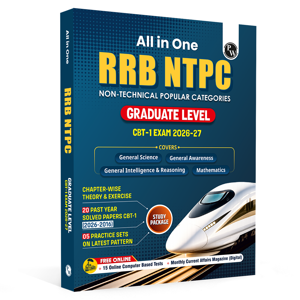 PW All in One RRB NTPC Book Graduate Level CBT 1 for 2026-27 Exam | 20 Solved PYQs | Chapterwise Theory, Short Tricks and Exercises | 10 Practice Sets | English Edition