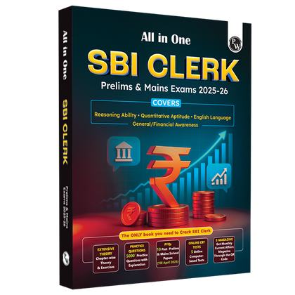 All in One SBI Clerk Prelims and Mains 2025-26 Exams | Chapterwise Theory & Exercise and 10 Previous Year Solved Papers (PYQs) 2018 - 2024 with 5 Online Practice Sets
