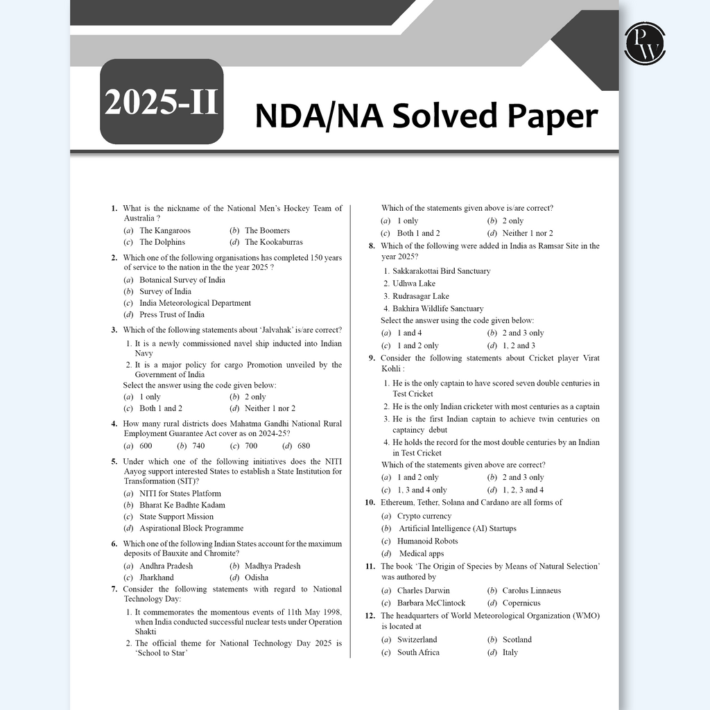 PW Shaurya NDA/NA General Ability Science Book with Latest 2025 Solved Paper | Physics, Chemistry, Biology For 2025-26 Exam