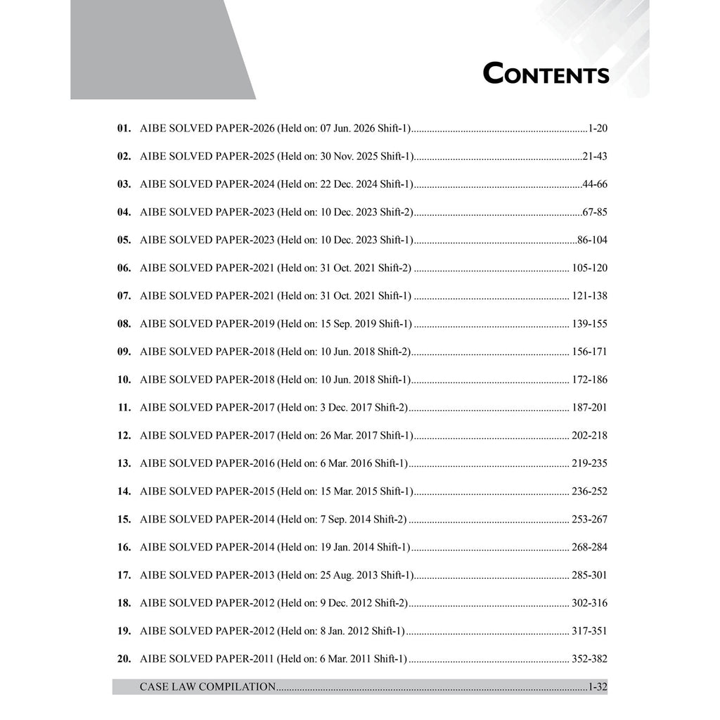 AIBE (All India Bar Examination) 20 Previous Year Solved Papers (2026-2011) With Case Law Compilation | 2000 PYQs with Detailed Explanation Exam 2027 English Edition