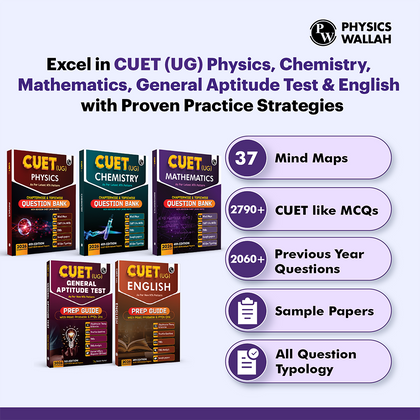 CUET (UG)  Physics, Chemistry, Mathematics, General Aptitude Test & English Combo Set of 5 Books Chapterwise & Topicwise Question Bank For 2026 Exam