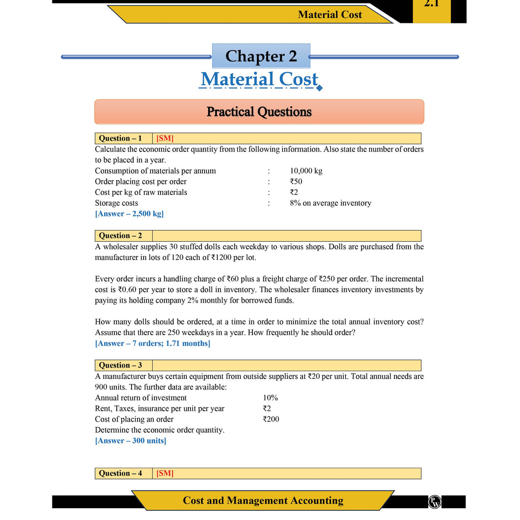 CA Intermediate Cost & Management Accounting Concept Book By CA Sunil Keswani | ICAI Aligned Content, RTP/MTP Questions, PYQs, Detailed Solutions, Latest Syllabus For Jan 2027 Exams