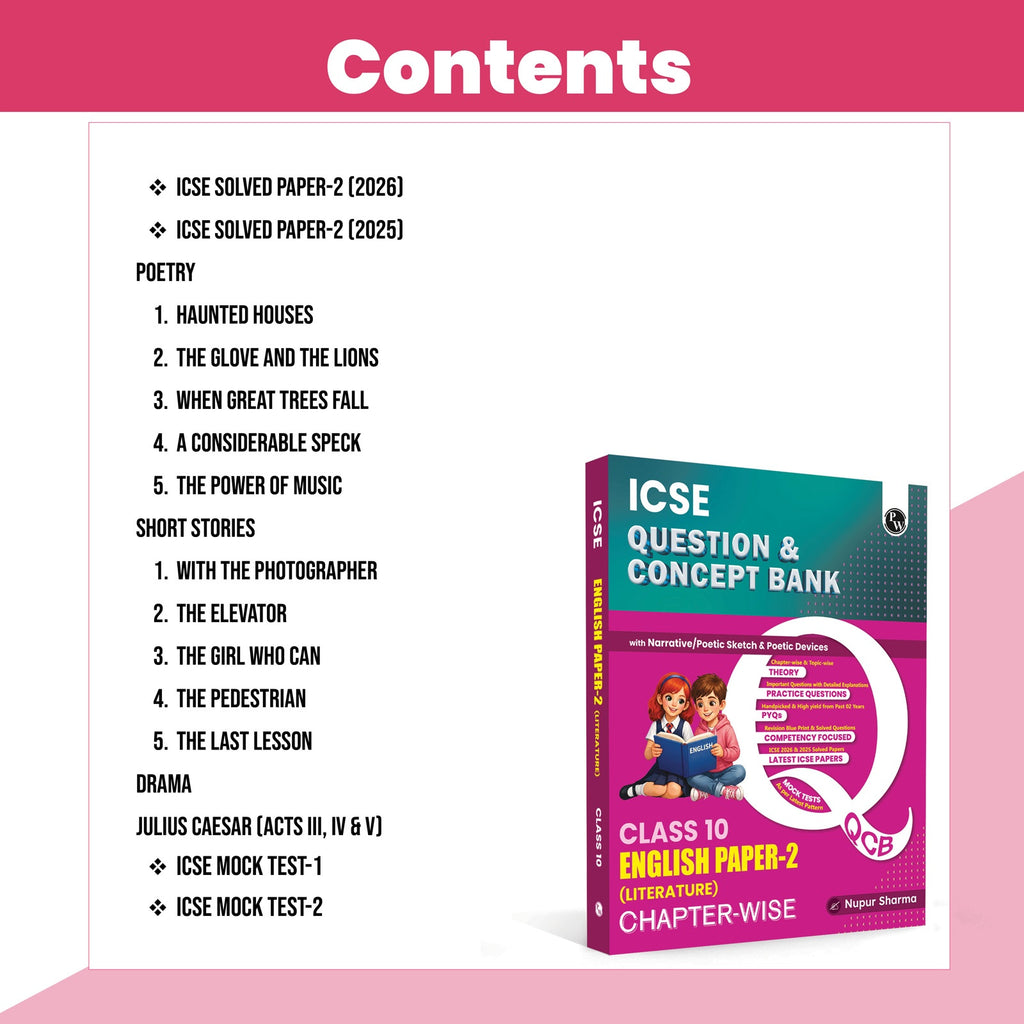 PW ICSE Class 10 Question & Concept Bank English Paper 2 (Literature) for 2027 | Chapterwise & Topicwise By Nupur Sharma | Narrative/ Poetic Sketch & Devices | Important Practice Questions