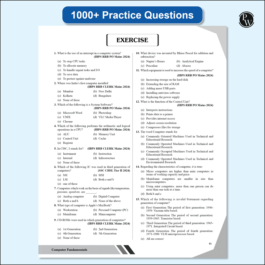 Computer Awareness (Theory and 2000+ PYQs & Practice Ques) For Banking, RRB PO, RRB Assistant, RBI Assistant, SSC CGL Tier 2, CHSL Tier 2, Railway, Delhi Police Exams 2025-2026