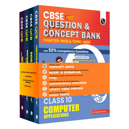 PW CBSE Question & Concept Bank (QCB) Class 10 Science, Maths (Basic), English and Computer Application Combo Set of 4 Books Chapterwise & Topicwise Solved Questions For 2027 Exams