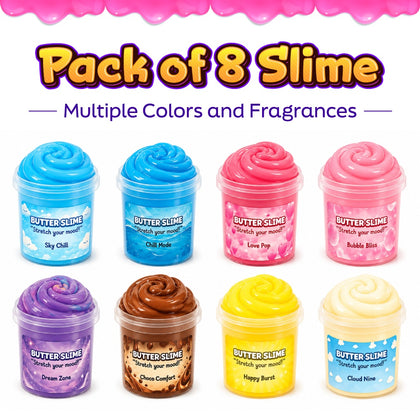 Scented Mini Butter Slime Kit for Kids with Charms, 3-10 Years, Pack of 8