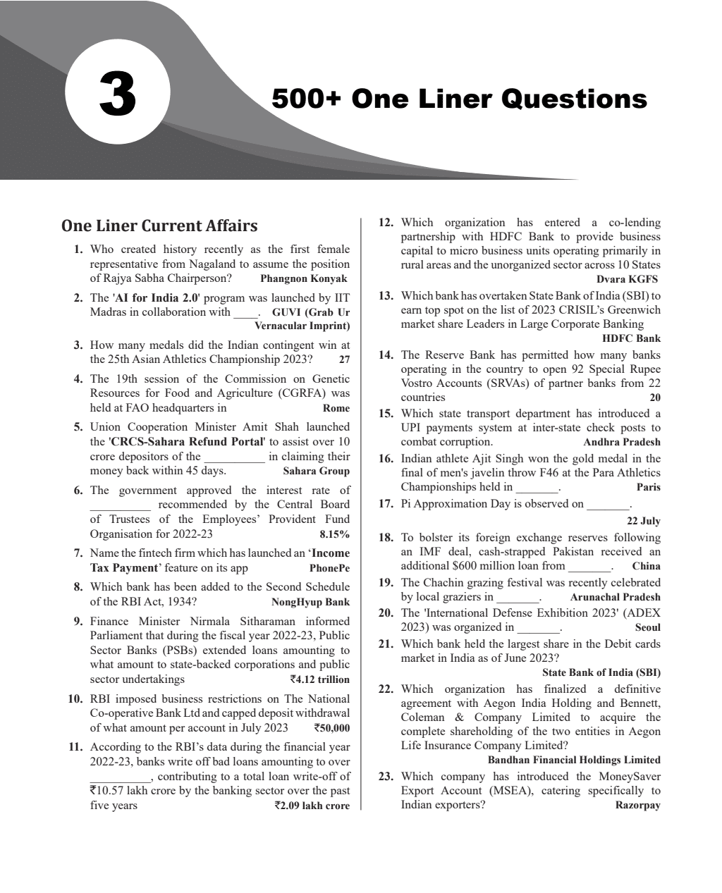 Half Yearly Current Affairs Vol 2 July to December 2023 English Edition for SSC, Banking, Teaching, Defence and Other Competitive Exams