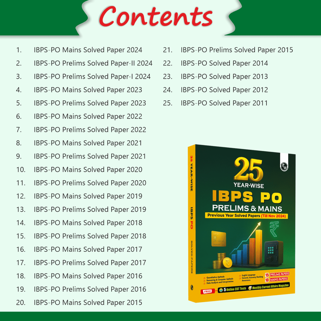 IBPS PO 25 Year-wise Prelims & Mains Previous Year Solved Papers (2024-2011) with 5 Online CBT Tests for Exam 2025 (PYQs) English Edition